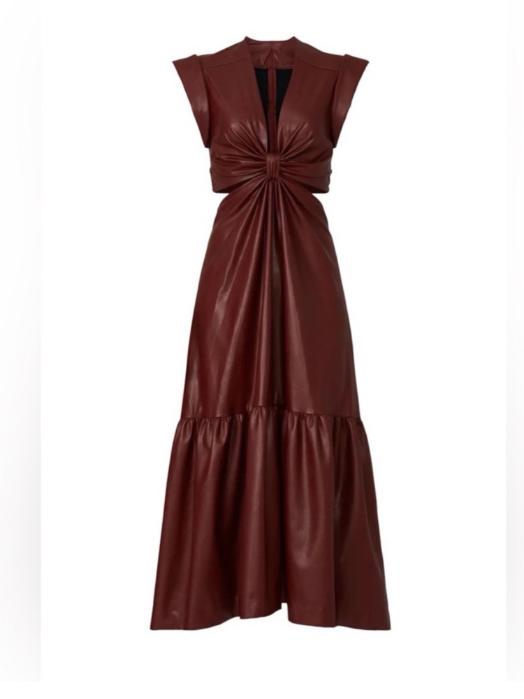 A.L.C. Knotted Cutout Backless Faux-Leather Dress In Burgundy